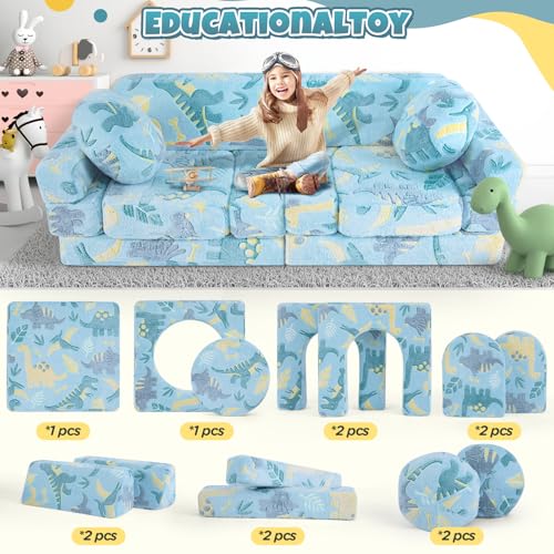whiffee 13 PCS Kids Play Couch, Modular Kids Play Couch,Glowing Toddler Couch, Kid Play Couch Sofa for Playroom and Bedroom (Blue) by whiffee - Image 4