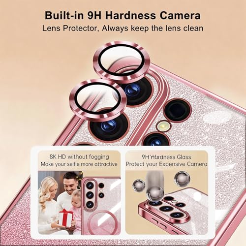 Image of Misscase for Samsung Galaxy S26 Ultra Case Compatible with MagSafe,Built-in Camera Lens Protector Full Protection Soft TPU Anti-Scratch Anti-Fingerprint Magnetic Glitter Slim Case Cover Pink