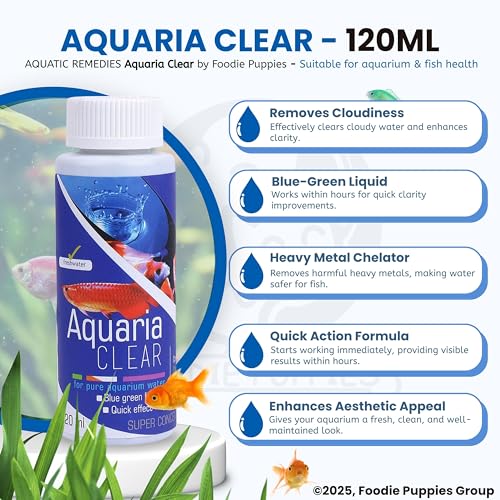 Foodie Puppies Aquatic Remedies Aquaria Clear - 120ml (Pack of 2) | Suitable for Fresh Water | Cloudy Water Remover for Crystal Clear Aquarium Water with Free Key Ring