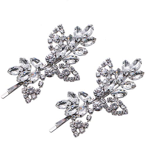 JETEHO 2pcs Leaf Crystal Rhinestone Bridal Hair Clip Bobby Pin Barrettes Hairpin Side Clip Vintage Hair Accessories for Women.