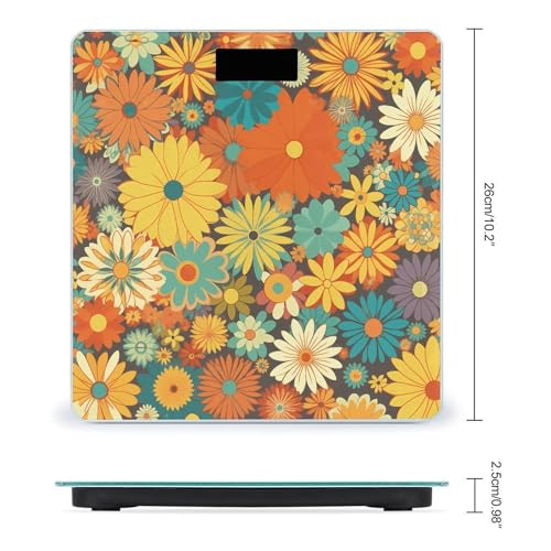 Báscula digital para baño con patrón floral y vidrio templado miniatura 2