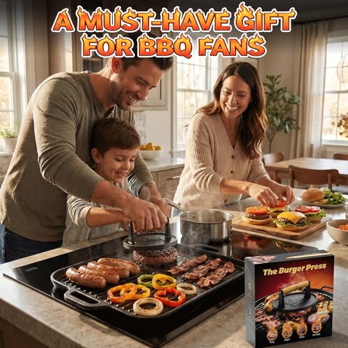 Basinel 6.5" Smash Burger Press 20pc Baking Paper Smasher, Gift for Men | 2lb Heavy-Duty Grill Bacon Meat Press with Wood Handle,Nonstick hamburger Smasher for griddle accessories,BBQs and Tailgates - image 5