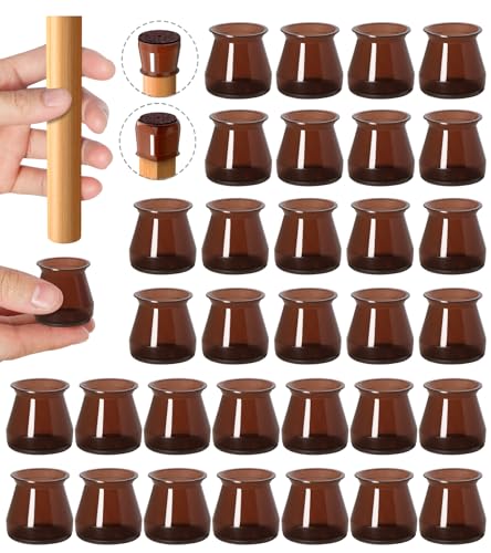 Image of 32pcs Brown Chair Leg Floor Protectors for Hardwood Floors, Bar Stools Caps, Dining Room Covers, Silicone Felt Furniture Pads (Small Fit: 0.9'' - 1.29'')