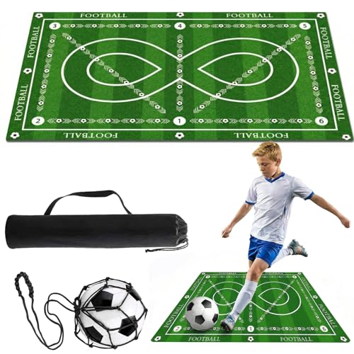 Soccer Training Mat with 8 Design Non Slip Agility and Dribbling Mat for Ball Control Drills Portable Indoor Outdoor Use(Large)