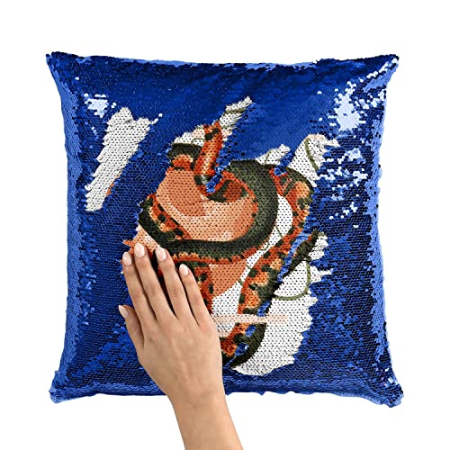 Coussin bleu paillettes serpent rouge : la solution pour raviver un canapé terne - 3