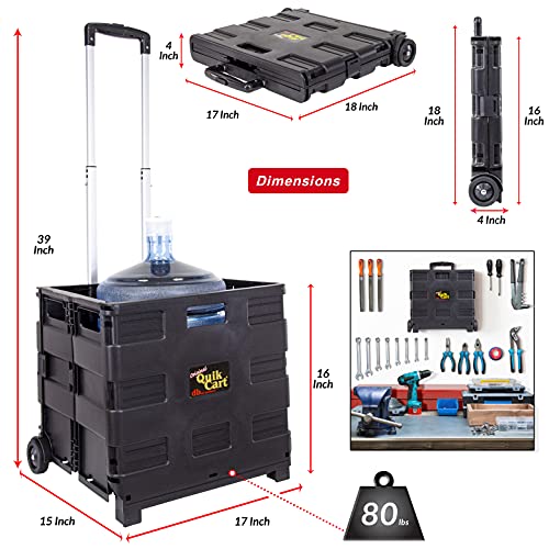 Image of dbest products Quik Cart without Lid Travel Portable Mobile Storage Collapsible Handcart Rolling Utility Heavy Duty, Black