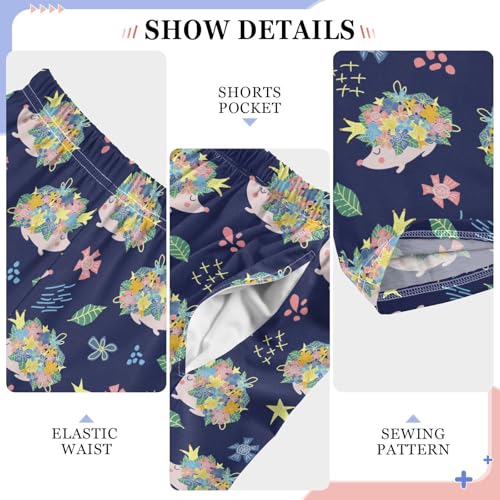 ZZXXB Hedgehog with Flowers Boys Long Pants Soft Trousers Elastic Waist Kids Lounge Bottoms with Pockets S-XL4