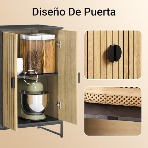 SoBuy Mueble de Entrada con Estante para Microondas Ø6 cm y Rack para Copas de Vino, Estante Ajustable, Patas Metálicas Elevadas, Cocina y Sala de Estar, Roble Negro, 107×40×85 cm FSB103-N - imagen 6