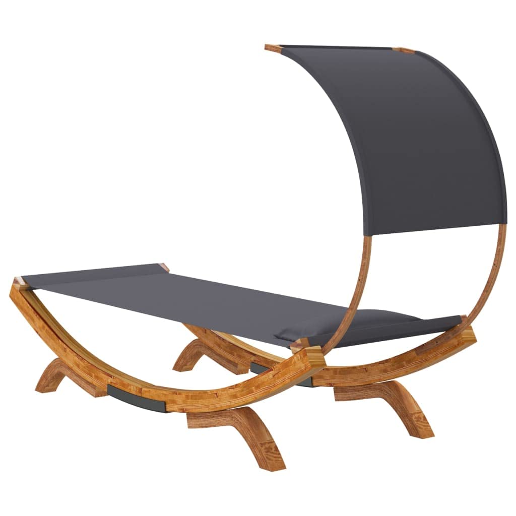 Lettino prendisole con tetto, lettino da giardino in legno massello, 100 x 200 x 126 cm, antracite, letto per esterni, letto per rilassamento, isola lounge per terrazza, balcone e piscina