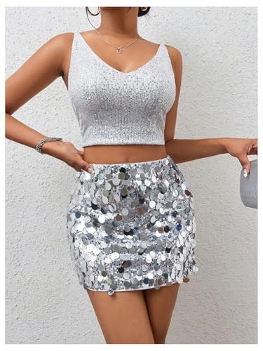 MakeMeChic Women's Sequin Sparkly Mini Skirt Stretch Bodycon Party Skirts Clubwear4