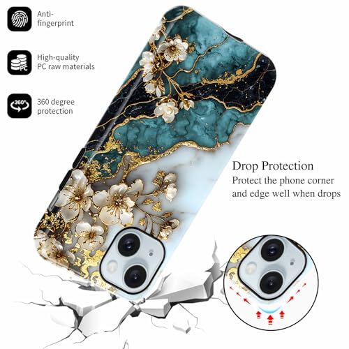 Coque fleur blanche de luxe pour iPhone 15 motif marbre élégant - 5