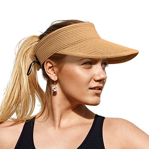 MAYLISACC Womens Sun Visor Straw Hats for Women Sun Hat for Women Roll up Beach Hat Women's Sun Hats Foldable/Packable Womens Visor Women's Sun Hats Golf Hat Sun Visor Womens Sun Hat (Beige)