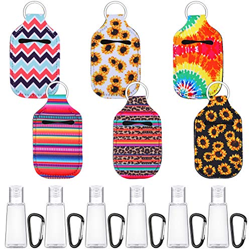 18 Pieces Travel Bottle Keychain Holder Set, Includes 6 Empty Travel Bottles 1 oz Refillable Containers, 6 Chapstick Keychain Holders and 6 Spring Snap Hooks for Soap, Lotion, and Liquids