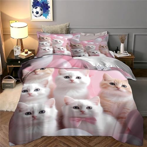 Housse de couette chatons 3D en microfibre lit simple 135x200cm