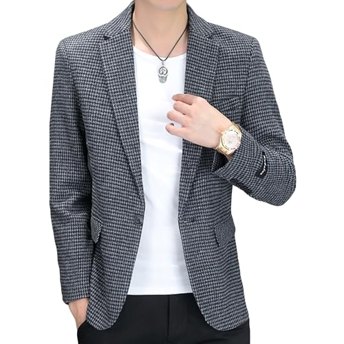 Men's Casual Fashion Plaid Sports Coat Simple Lightweight Suit Jackets Notched Lapel One Button Blazer