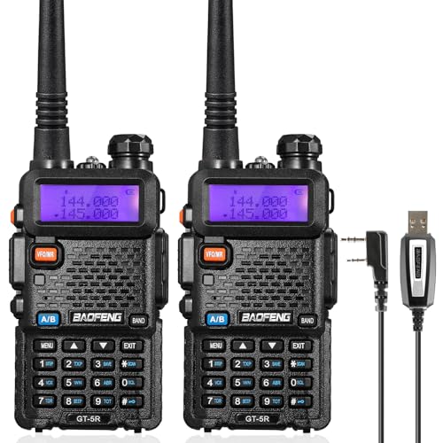 BAOFENG GT-5R Walkie Talkie 2pcs, Dual Band Funkgerät für UHF VHF 144-146/430-440MHz, große Reichweite mit Speicher für 128 Kanäle, 1800 mAh Akku, Kopfhörer für Erwachsene, Wird von Chirp unterstützt