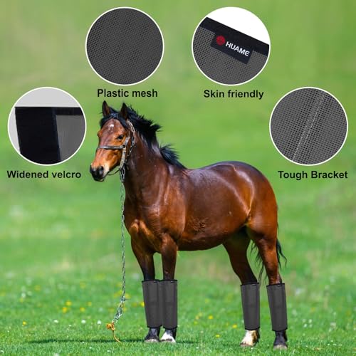 Image of Horse Fly Boots, Breathable Mesh Protection Set of 4, Comfortable Horse Leggings, Breathable Mesh Design, Equine Supplies for Reduce Stomping, Hoof Damage & Leg Fatigue (Grey, Medium)