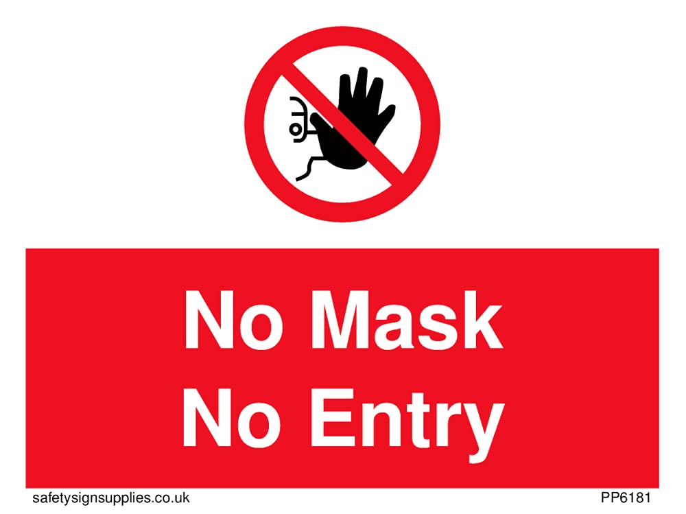 Pack of five - No Mask No Entry Sign - 100x75mm - A7L