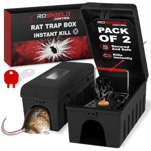 ROSHIELD 2X Rat Trap Killer Box with Inspection Window - Easy to Set Safety Box for Home Shed & Garage Control & Treatment (Professional Quality Pack of 2)