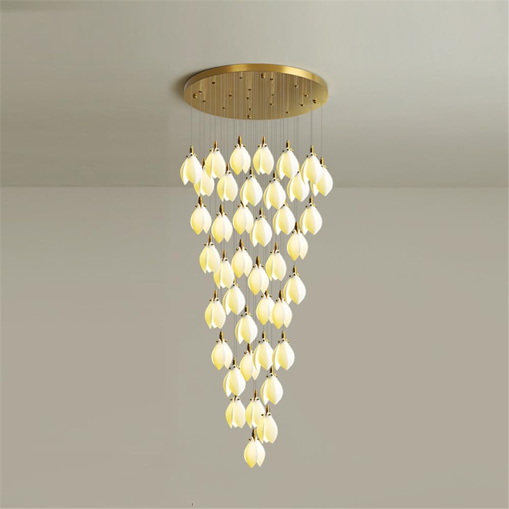 KXEcoLife Contemporary Duplex Building Pendent Lamp LED Fashion Creativity Living Room Restaurant Bedroom Villa Hotel Rotate Staircase Chandelier (A A 40 Lights)