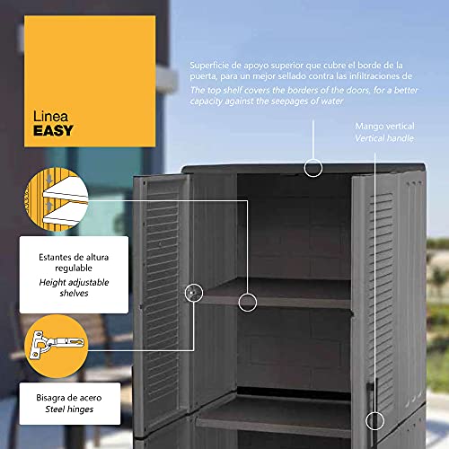 Art Plast Easy Armario de media altura en polipropileno, con bisagras de acero y balda regulable, Gris oscuro, 84x68x37, Pequeño - imagen 6