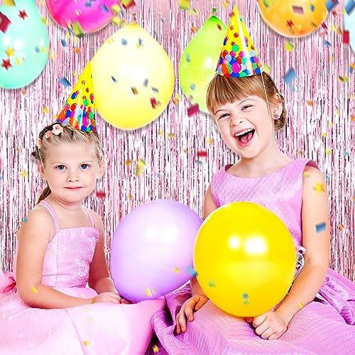 Image of 6 Pack Pink Foil Fringe Curtain Backdrop, 3.28Ft x 8.2Ft Metallic Tinsel Foil Fringe Streamer Curtains for Photo Booth, Christmas Day, Thanksgiving, Wedding, New Year Party Decorations