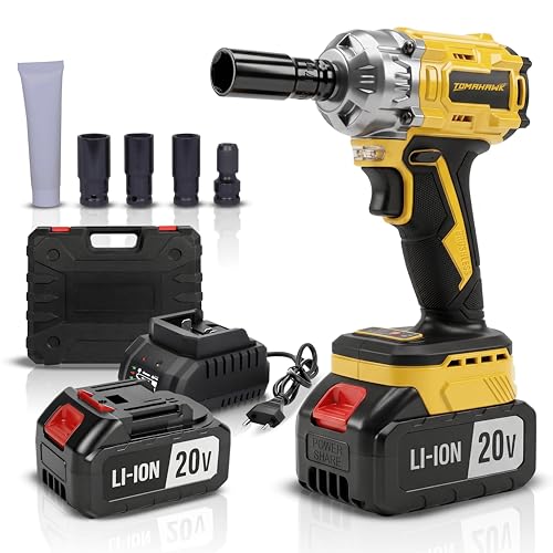 Image of Tomahawk TIS-699 Brushless Cordless Impact Wrench Kit, 400Nm High Torque, 1 /2 Inch Square Drive, 2x 3.0Ah Batteries, LED Light, Reverse Self Stop, Sockets, & Carry Case