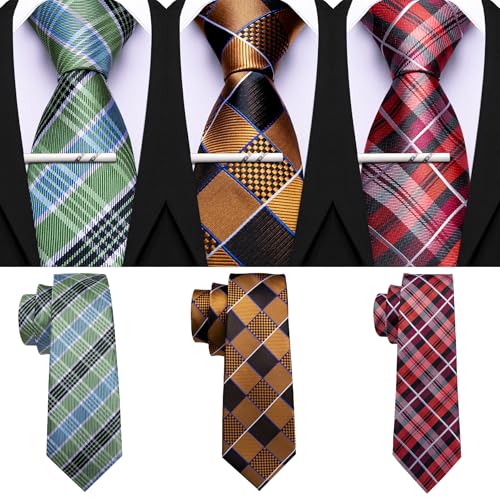 Image of Barry.Wang Mens 6 PCS Ties Silk Striped Paisley Check Floral Necktie Silky Woven Wedding Business Party Ties 3.34 inch