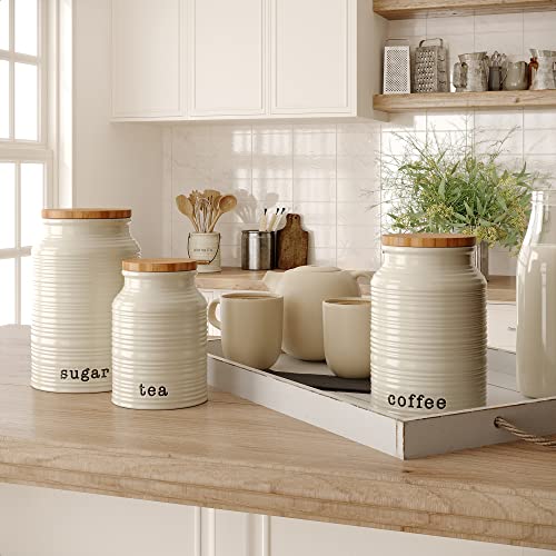 Barnyard Designs Canister Sets For Kitchen Counter, Ceramic Canister Set, Decorative Kitchen Canisters, Coffee Tea Sugar Container Set, Rustic Farmhouse Canisters, Ceramic Jar, White, Set Of 3 #TOP1