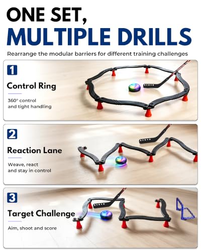 Image of Hockey Stick Handling Trainer - Adjustable Hockey Training Equipment Set with Hover Soccer Ball, Mini Goal & Sticks - Improve Skills & Coordination for Kids & Teens