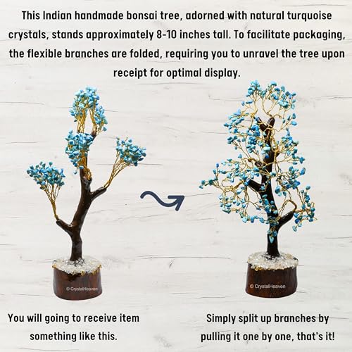 Image of Certified Turquoise Crystal Tree for Good Luck - Healing Crystals Money Tree for Wealth, Positive Energy at Home Office - Decorative Spiritual Gifts for Vastu, House Warming