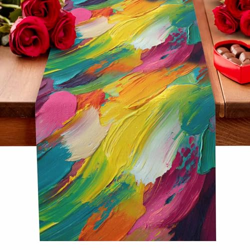 Abstract Oil Painting Table Runner 120 Inches Long Rainbow Pigment
