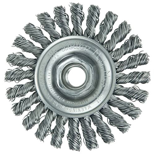Image of Weiler 13266 Cable Twist Knot Wire Wheel 4 inch, .020 inch Steel Fill, 5 /8 inch-11 Unc Nut, Made in the USA