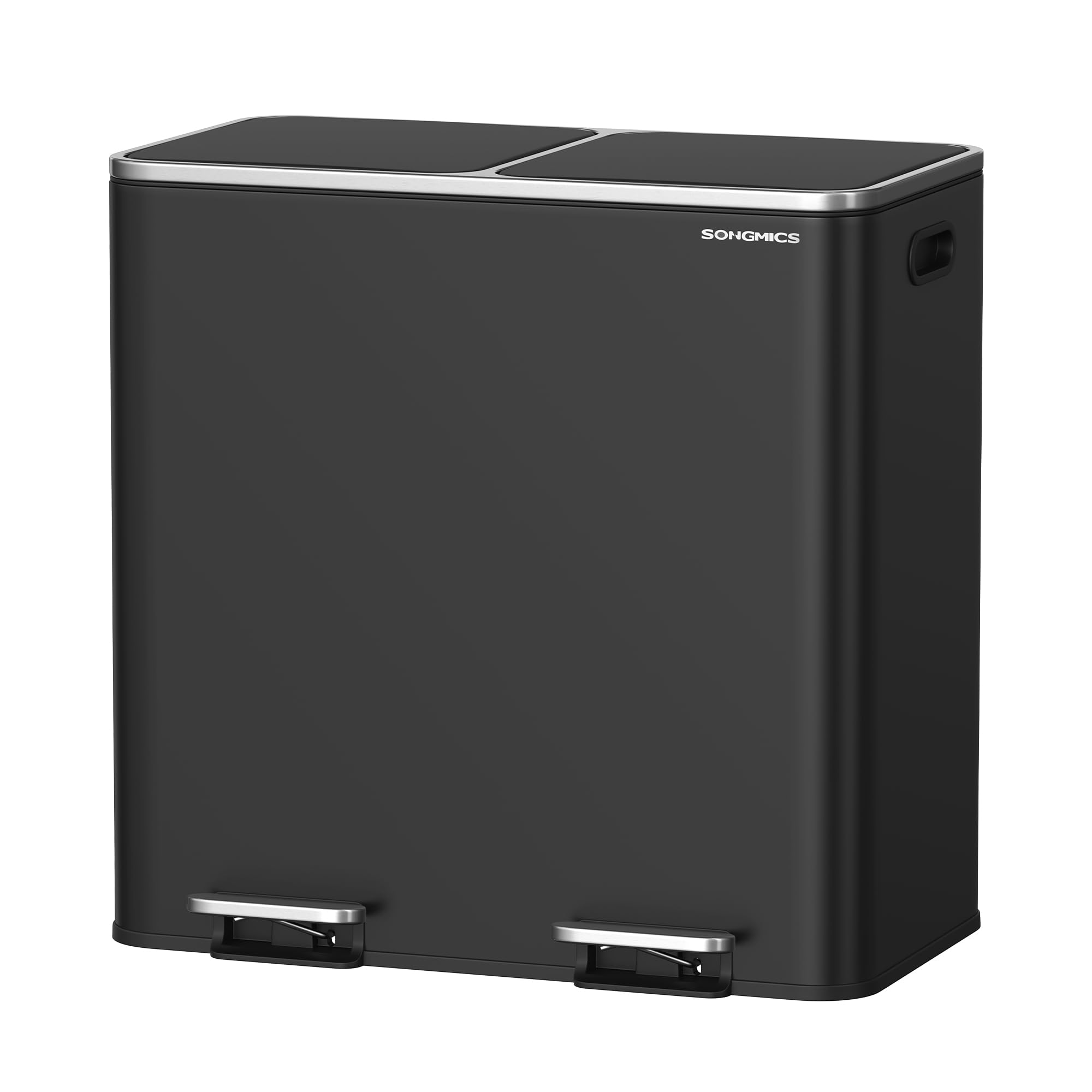 SONGMICS Dual Rubbish Bin, Metal Recycling Bin with 15 Rubbish Bags, 2-Compartment, with Lids, Pedals, Plastic Inner Buckets, Soft Closure, 2 x 10.6 Gallons (2 x 40 L), Black LTB730B82