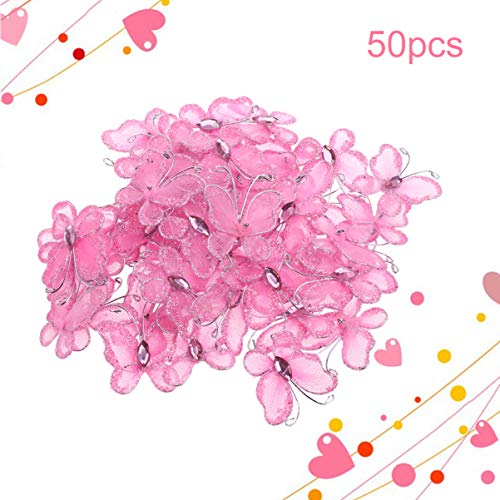 Toyvian 50Pcs Malha Borboleta Decoratios Fio Glitter Borboleta Com Gema 3D Pendurado Na Parede Enfei