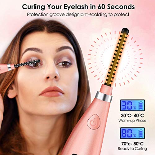 Heated Eyelash Curler,Hizek Portable Eye Curler【2020 Newest】Mini USB Rechargeable Lash Curler Tool with LCD Display for Eyelashes Quick Natural Curling and 24 Hours Long Lasting