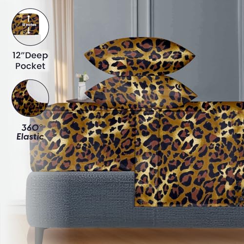 Image of SGI 120 inchx80 inch 4 Pc Family King Sheet Set 600 TC 12 inch Deep, Leopard Print