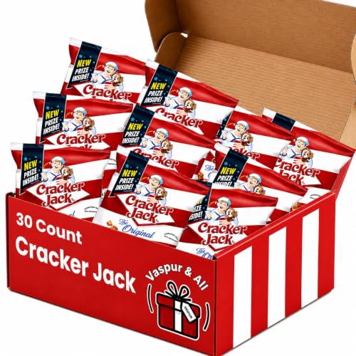 Cracker Jacks Bulk Caramel Popcorn and Peanut Snack Packs – 30 Count 1.25 oz. Individually Wrapped Sweet and Salty Popcorn Bags – Bulk Snack Box Assembled by Vaspur & All