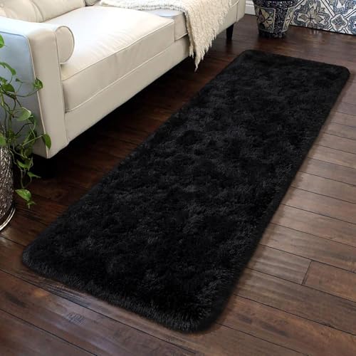 HOMORE Runner Rugs for Bedroom 2x8 Feet Black Rug for Bedroom Bedside Soft Fluffy Area Rugs for Living Room Indoor Entrance Door Mat, Long Runner Rugs and Carpets for Dorm Nursery