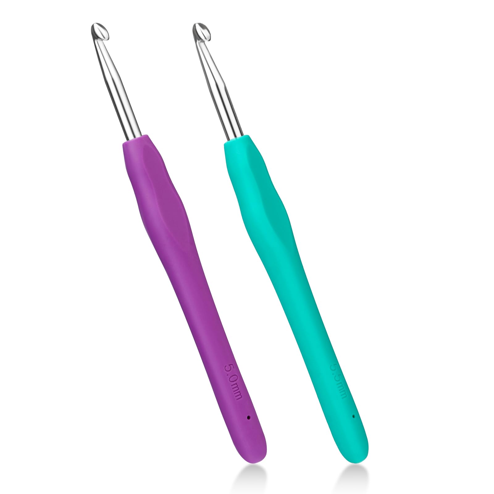 Deudy 2 Stück Häkelnadeln, 5/5.5 mm Ergonomische Häkelnadeln, Häkeln mit Für Strickanfänger, Mit farbigem Silikongriff für Haushaltsartikel, Decken und mehr