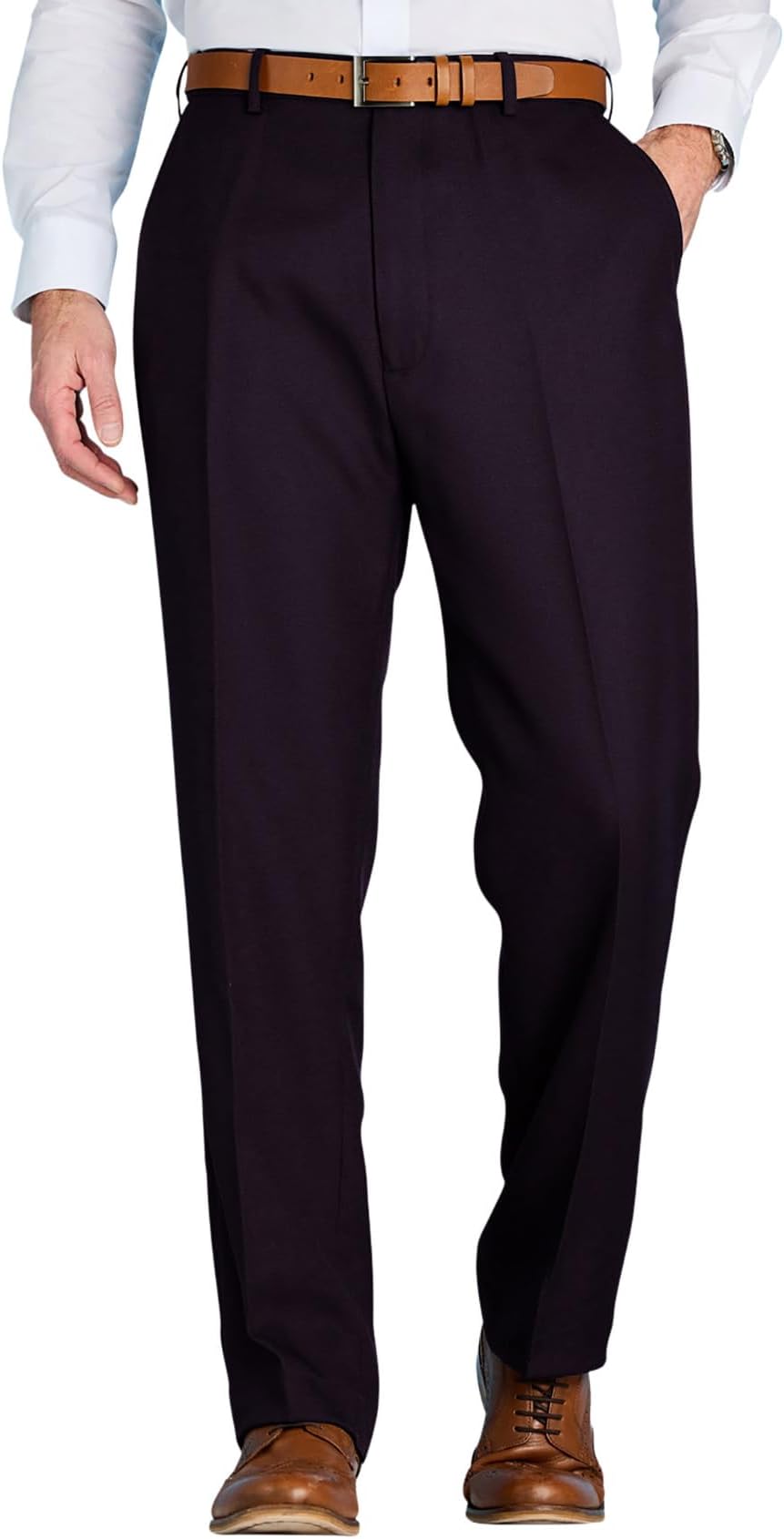 Men's Classic Fit Expandable Waist Formal Smart Flat-Front Trousers