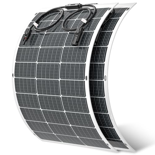 Viewsun Flexible Solar Panel 2PCS 100 Watt, Fiberglass Bendable Solar Panels 16BB Mono Cell, Lightweight & Urtra-Thin for RV, Camping, Boat, Balcony, Roof, Yacht,Uneven Surface