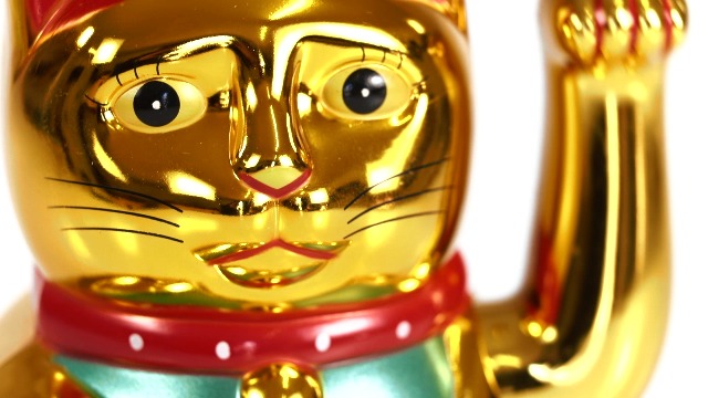 Maneki Neko - Gatto portafortuna che saluta, con gatto portafortuna che saluta, alimentato a energia solare, grazioso gatto portafortuna e ricchezza (borsa fortunata) (nero