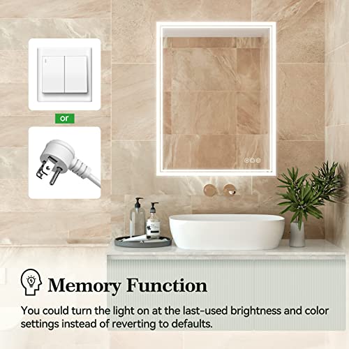 Anten 36X28 Inch Led Backlit Bathroom Mirror, Wall-Mounted Vanity Mirrors With Lights, Dimmable Touch Sensor, 3000-6000K Anti-Fog Makeup Mirror, Horizontal & Vertical #TOP7