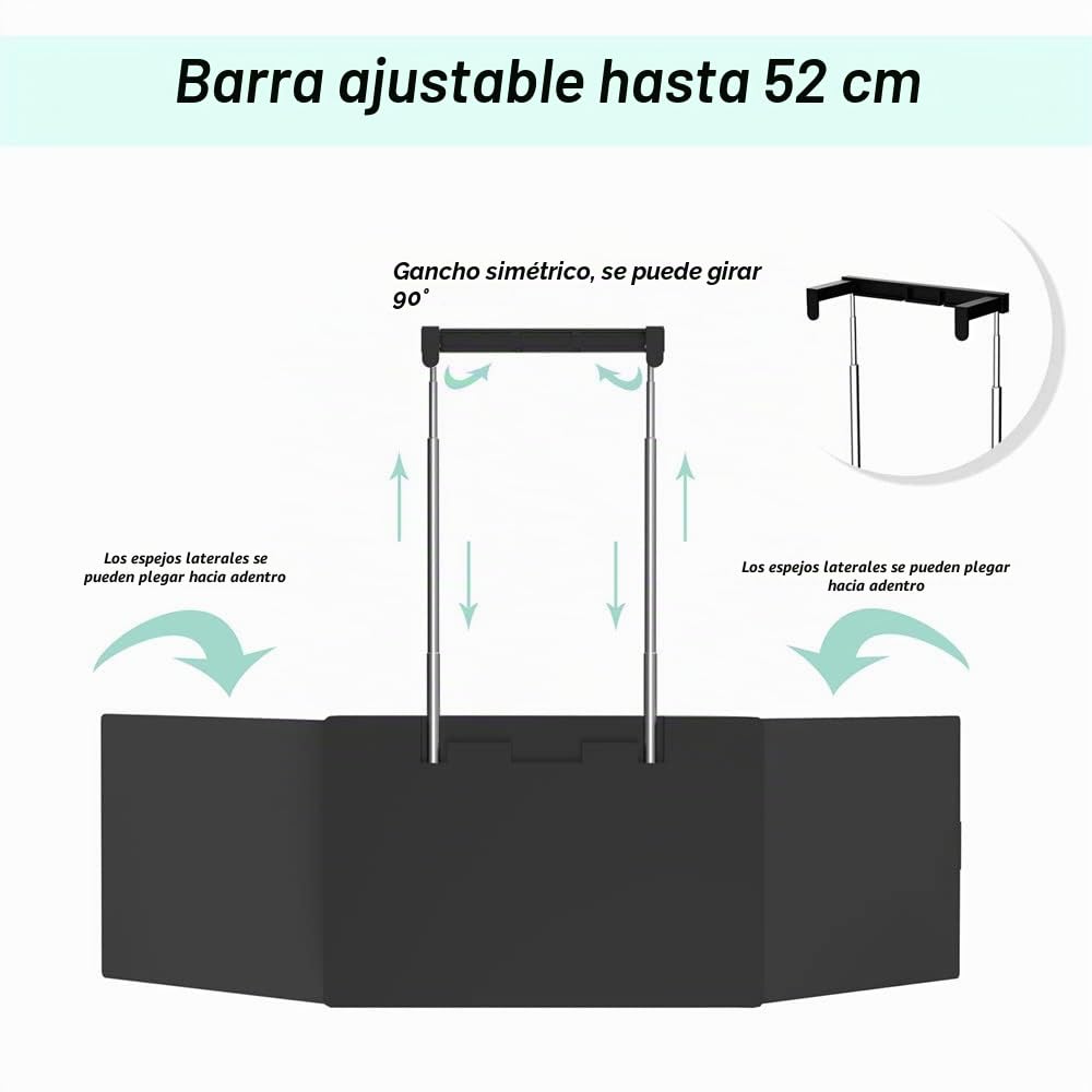 Self Cut Mirror 360,Espejo de 5 vías para Corte de Cabello,Espejo con 5 Lados Plegable con Ganchos Adaptable En Todas Las Superficies,Herramienta De Corte De Pelo DIY,Espejo Maquillaje con Luz