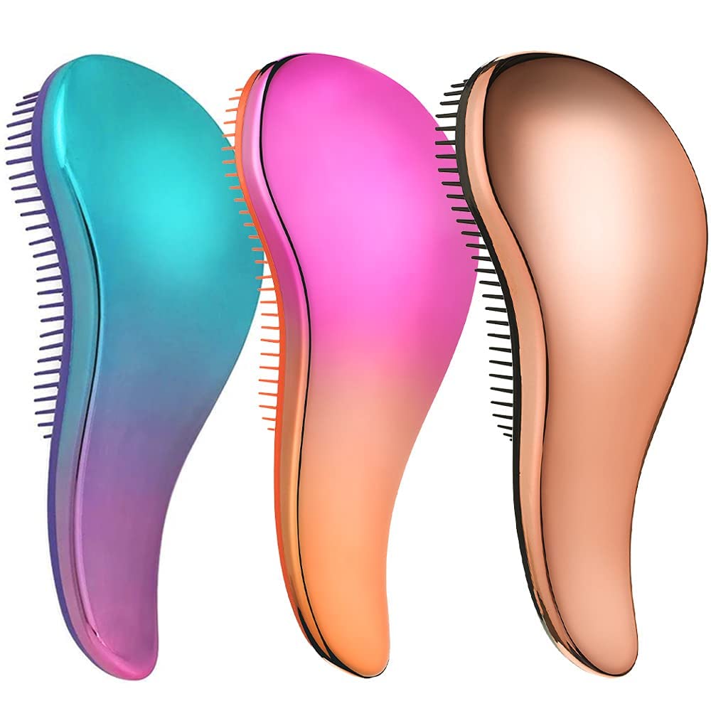 Set of 3 Detangling Brushes for Curly, Thick, Natural, Straight, Fine, Wet or Dry Hair for Women, Kids and Toddlers by Lily England (Rose Gold, Ombre, Pink/Orange))