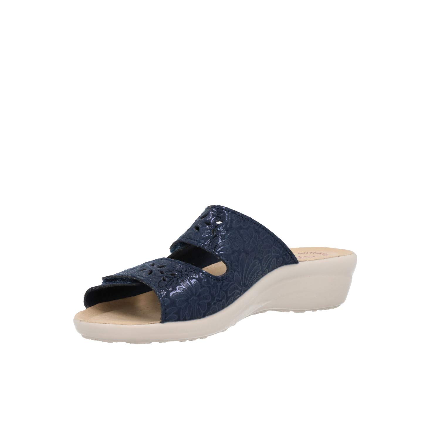 Fly Flot T4A56 6E Blu Ciabatte Donna Made in Italy con Due Strappi Regolabili Sottopiede ANATOMICO ANTISHOCK Vera Pelle Zeppa 3,5 CM Antiscivolo