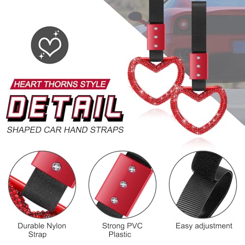 Image of Fabbay Bling Car Accessories Bling Heart Handle Ring Car Accessory for Women Hand Strap Drift Charm Rear Bumper Warning Ring Decor for Auto Bus Interior Exterior Decoration (Red, Heart Style)