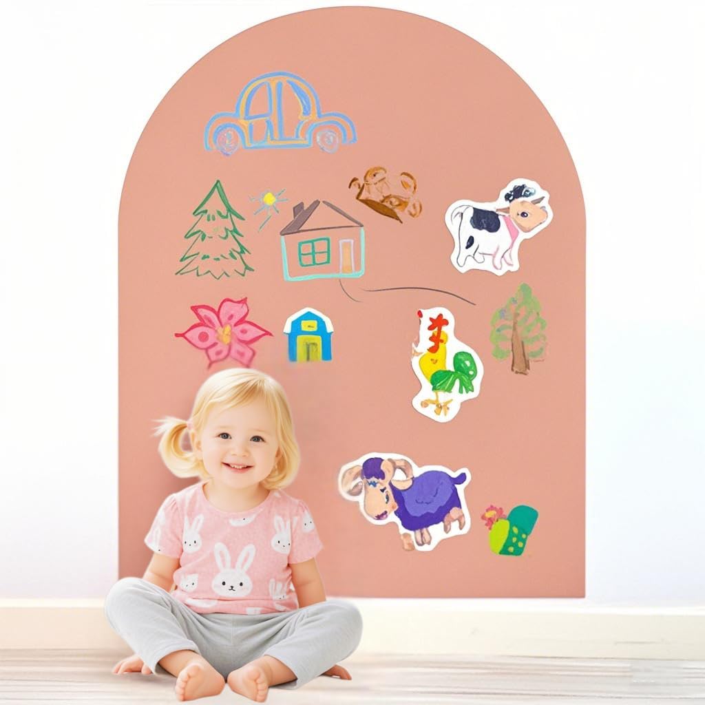 Pizarra Magnética Infantil Pared 100×80 cm, Adhesiva Lamina Imantada Arco, 3 Tizas sin Polvo, 1 Toallita, Ideal para Niños, Escuelas y Oficinas (Leche con Té)