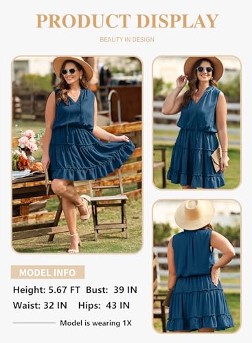 Eytino Womens Plus Size Sleeveless V Neck Drawstring Ruffle Tiered Chiffon Mini Short Dresses,(1X-5X)3
